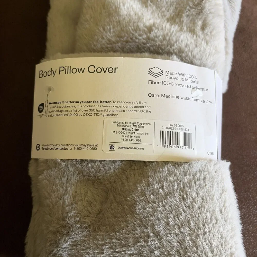 Target Room Essentials Soft Light Gray Faux Fur Body Pillow Cover 20
